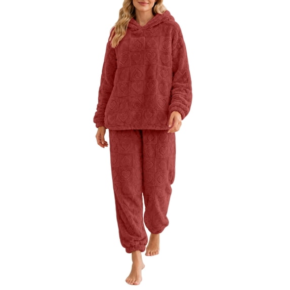 StSilkitty Fleece Pajama Sets 2 Piece for Women Long Sleeve Hoodies and Pants Sleepwear Set Winter Fuzzy Warm Loungewear