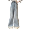 thumbnail image 1 of StSilkitty Floral Trim Flare Jeans for Girls High Waist Elastic Bell Bottom Denim Pants with Pockets Lightweight Soft Trousers, 1 of 6