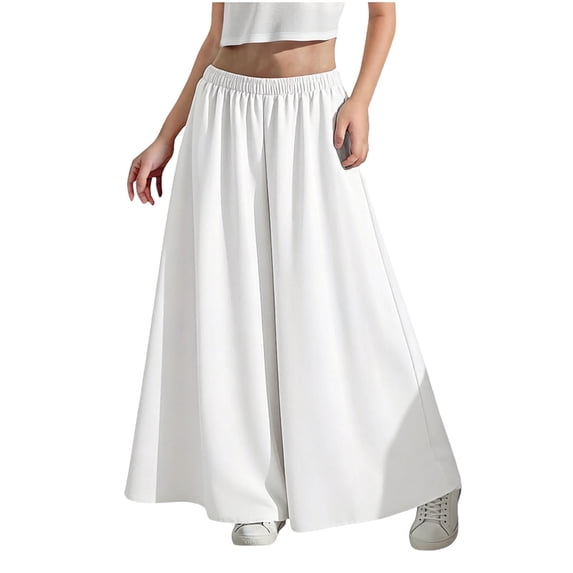 StSilkitty Flowy Wide Leg Pants for Girls Solid Color High Waist Elastic Pants Lightweight Soft Comfy Trousers