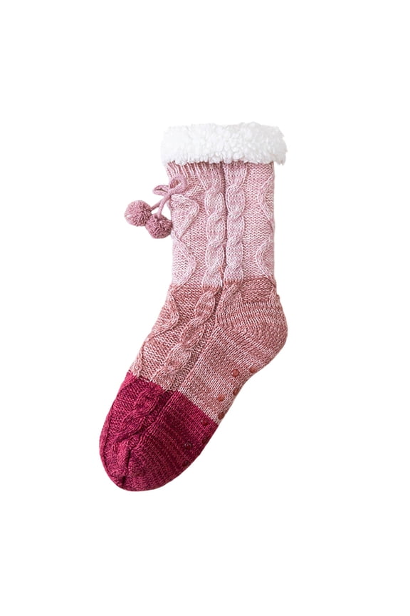 Fuzzy Calf Socks for Men Women Color Block Slippers Warm Mid Crew Socks Fuzzy Thick Thermal Socks