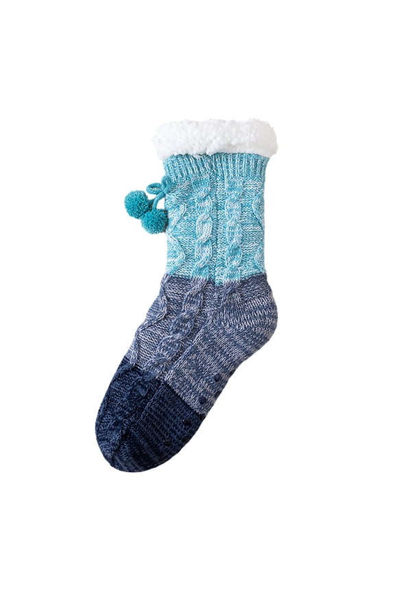 Fuzzy Calf Socks for Men Women Color Block Slippers Warm Mid Crew Socks Fuzzy Thick Thermal Socks
