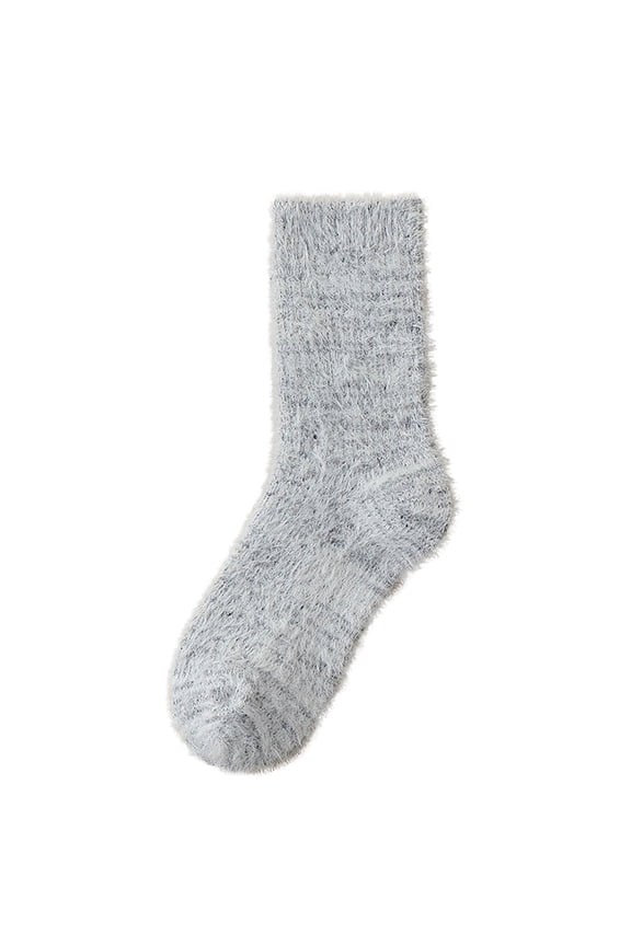 Fuzzy Calf Socks for Mens Womens Solid Color Fleece Slipper Warm Crew Socks Fall Winter Lightweight Comfy Socks