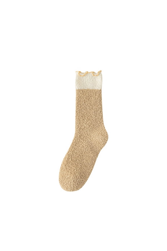 Fuzzy Calf Socks for Mens Womens Solid Color Fleece Slipper Warm Crew Socks Fall Winter Lightweight Comfy Socks
