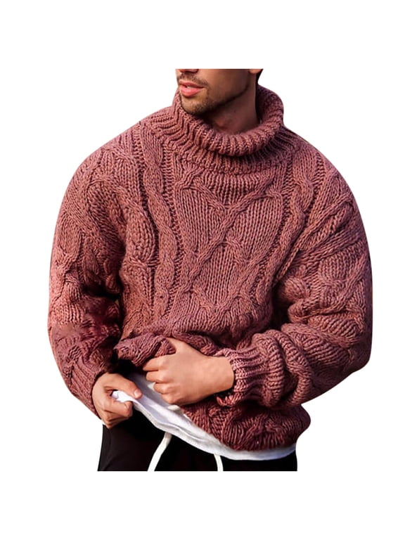Fuzzy Sweater for Mens Cable Knit Long Sleeve High Neck Warm Sweaters Fall Winter Thick Thermal Pullover Tops