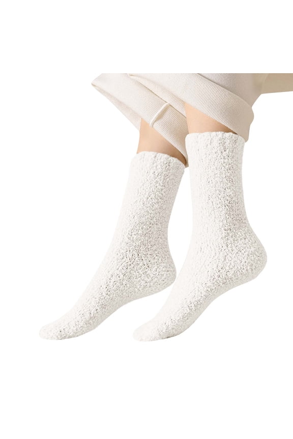 Fuzzy Warm Calf Socks for Mens Womens Lightweight Soft Thermal Mid Crew Socks Solid Color Comfy Socks