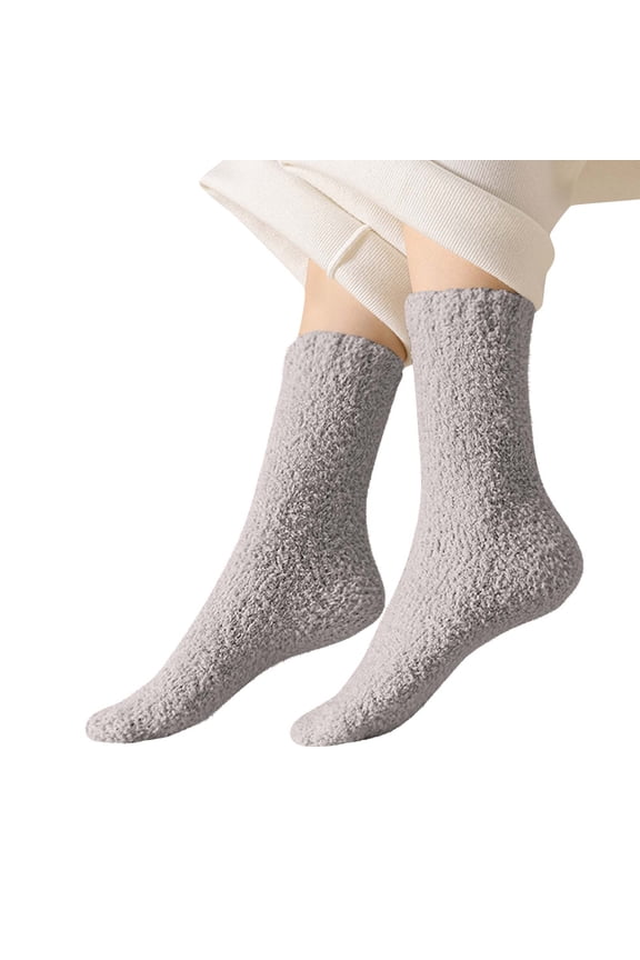 Fuzzy Warm Calf Socks for Mens Womens Lightweight Soft Thermal Mid Crew Socks Solid Color Comfy Socks