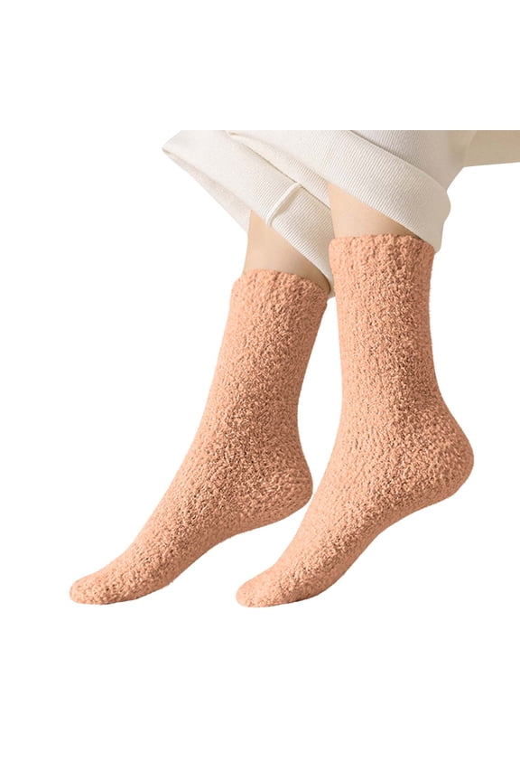 Fuzzy Warm Calf Socks for Mens Womens Lightweight Soft Thermal Mid Crew Socks Solid Color Comfy Socks
