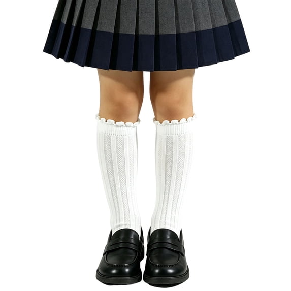 StSilkitty Girl's Knee High Socks Ruffle Solid Color Breathable Dress Socks Lightweight Soft School Uniform Socks