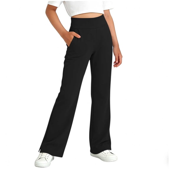StSilkitty Girls Athletic Leggings Solid Color High Waist Elastic Stretch Yoga Pants Dance Running Trousers with Pockets