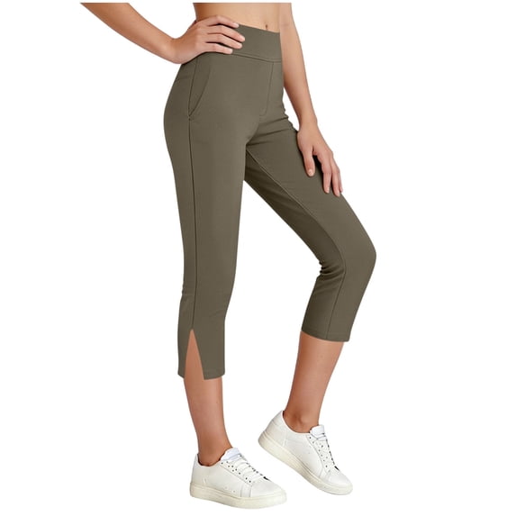 StSilkitty Girls Capris Leggings Solid Color High Waist Elastic Stretch Yoga Cropped Pants Comfy Breathable Trousers with Pockets