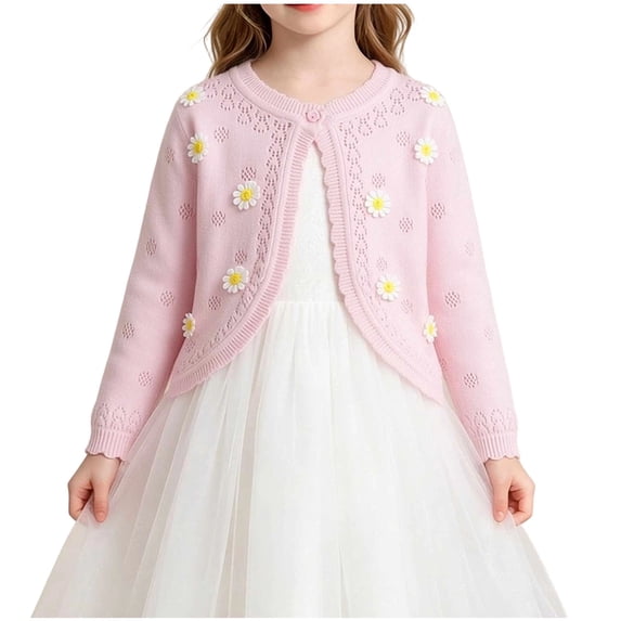 StSilkitty Girls Cardigan Sweater Knit Long Sleeve Embroidery Open Front Bolero Sweaters Solid Color Lightweight Cardigans