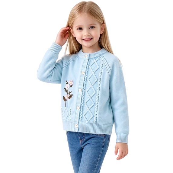 StSilkitty Girls Casual Cardigan Sweater Cute Printed Long Sleeve Crewneck Sweaters Lightweight Soft Comfy Pullover Tops