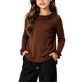 thumbnail image 1 of StSilkitty Girls Crewneck Tops Ruffle Long Sleeve Casual T-Shirts Lightweight Soft Breathable Tees Top Size 0-8, 1 of 9