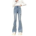 thumbnail image 1 of StSilkitty Girls Flare Jeans Bow Embroidery High Waist Elastic Bell Bottom Denim Pants Lightweight Soft Flared Trousers with Pockets, 1 of 9