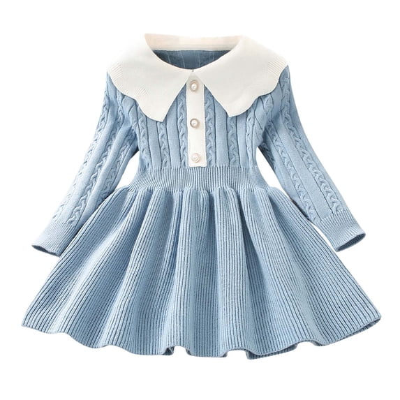 StSilkitty Girls Sweater Dress Long Sleeve Collared Cable Knit Button A-Line Dresses Fall Lightweight Casual Clothes