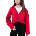 thumbnail image 1 of StSilkitty Girls Wrap Tops Long Sleeve V Neck Fleece Dance Cardigan Sweater Cotton Fall Winter Cover Up Size 4-13, 1 of 7