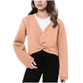 thumbnail image 1 of StSilkitty Girls Wrap Tops Long Sleeve V Neck Fleece Dance Cardigan Sweater Cotton Fall Winter Cover Up Size 4-13, 1 of 7