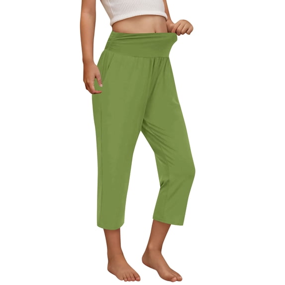 StSilkitty Girls Yoga Cropped Pants High Waist Stretch Capri Pants with Pocket Solid Color Lightweight Soft Capris