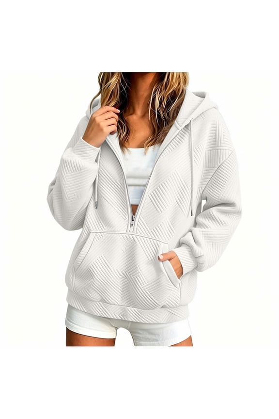 Half Zip Casual Jacket for Womens Long Sleeve Drawstring Hooded Jackets with Pockets Running Workout Hoodies