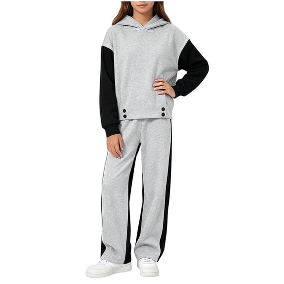 StSilkitty Kids 2 Piece Outfits Set Color Block Long Sleeve Hooded Sweatshirt and Jogger Sweatpants Sweatsuit Sets