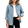 thumbnail image 1 of StSilkitty Kids Denim Shirt Jacket Long Sleeve Collared Button down Shacket with Pocket Fall Lightweight Fashion Coats Size 5-15, 1 of 7