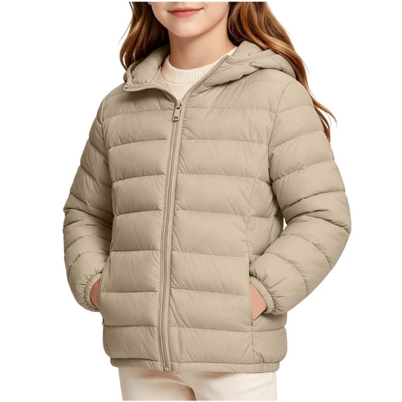 StSilkitty Kids Puffer Jacket Long Sleeve Full Zip up Hooded Jacket Fall Winter Cotton Warm Outerwear with Pockets