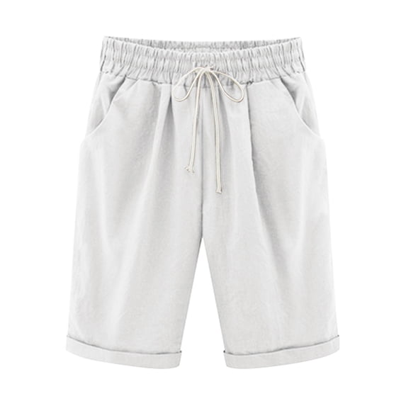 StSilkitty Knee Length Shorts for Womens High Waist Drawstring Shorts with Pockets Summer Lounge Elastic Shorts