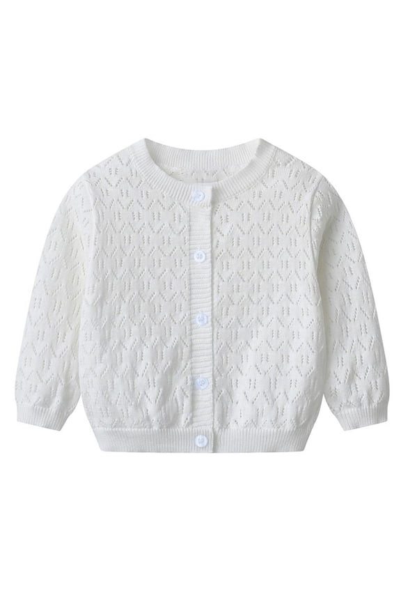 Knit Cardigan Sweater for Boy Girl Hollow out Long Sleeve Button down Sweaters Lightweight Soft Casual Tops