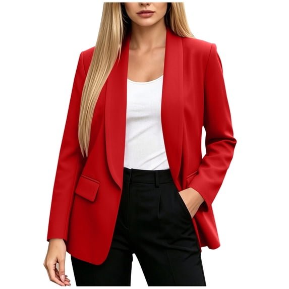 StSilkitty Long Sleeve Blazer for Womens Solid Color Business Casual Lapel Collar Blazers Office Work Suit Jacket with Pockets