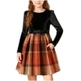 thumbnail image 1 of StSilkitty Long Sleeve Dress for Girls Plaid Patchwork Crewneck Bowknot Dresses Fall Winter Fashion Christmas Dress Size 4-12, 1 of 6
