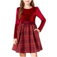 thumbnail image 1 of StSilkitty Long Sleeve Dress for Girls Plaid Patchwork Crewneck Bowknot Dresses Fall Winter Fashion Christmas Dress Size 4-12, 1 of 6