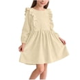thumbnail image 1 of StSilkitty Long Sleeve Dress for Girls Solid Color Crew Neck Ruffle A-Line Midi Dresses Fall Winter Casual Outfits, 1 of 8