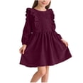 thumbnail image 1 of StSilkitty Long Sleeve Dress for Girls Solid Color Crew Neck Ruffle A-Line Midi Dresses Fall Winter Casual Outfits, 1 of 8