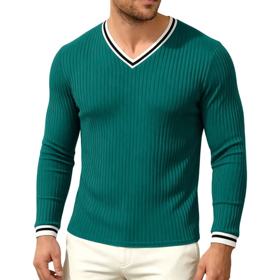 StSilkitty Long Sleeve T-Shirts for Men Textured V Neck Slim T Shirt Lightweight Soft Stretch Pullover Tops