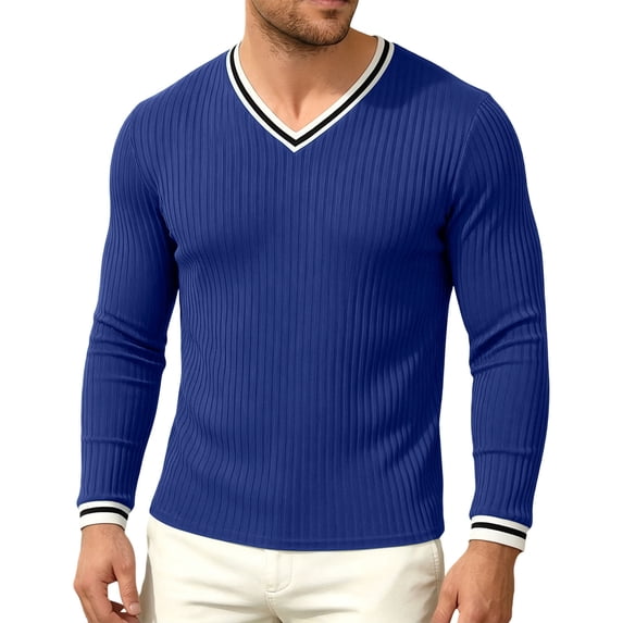 StSilkitty Long Sleeve T-Shirts for Men Textured V Neck Slim T Shirt Lightweight Soft Stretch Pullover Tops