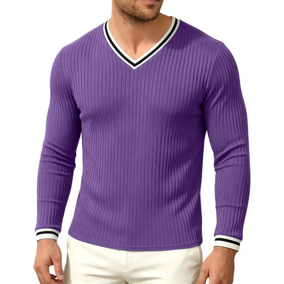 StSilkitty Long Sleeve T-Shirts for Men Textured V Neck Slim T Shirt Lightweight Soft Stretch Pullover Tops