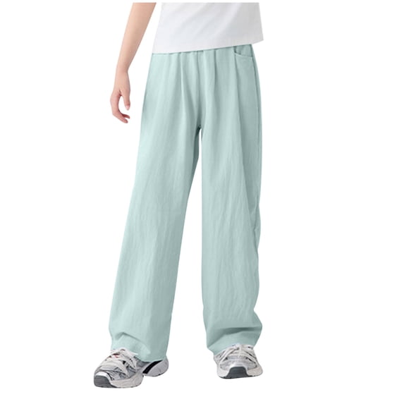 StSilkitty Loose Casual Pants for Boys Girls High Waist Elastic Pants with Pockets Solid Color Breathable Trousers