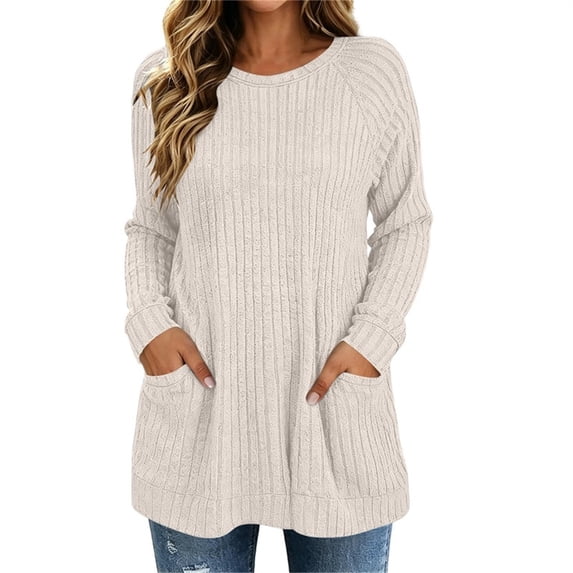 StSilkitty Loose Casual Sweater for Womens Solid Color Long Sleeve Crewneck Tunic Tops Lightweight Comfy Sweaters