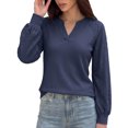thumbnail image 1 of StSilkitty Loose Casual Sweatshirt Eyelet Long Sleeve V Neck Sweatshirts Solid Color Fashion Comfy Pullover Shirts, 1 of 6