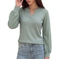 thumbnail image 1 of StSilkitty Loose Casual Sweatshirt Eyelet Long Sleeve V Neck Sweatshirts Solid Color Fashion Comfy Pullover Shirts, 1 of 9