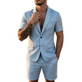 thumbnail image 1 of StSilkitty Men's 2 Piece Casual Outfits Short Sleeve Collared 2 Buttons Blazer and Shorts Set Summer Lightweight Comfy Sets, 1 of 9