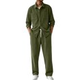 thumbnail image 1 of StSilkitty Men's 2 Piece Outfit Long Sleeve Collared Button down Shirts and Loose Pants Sets Solid Color Lightweight Casual Set, 1 of 7