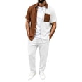 thumbnail image 1 of StSilkitty Men's 2 Piece Outfits Color Block Button down Short Sleeve Collared Shirts and Pants Sets Cotton Linen Casual Set, 1 of 7