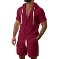 thumbnail image 1 of StSilkitty Men's 2 Piece Outfits Solid Color Short Sleeve Button down Hooded Shirts and Shorts Set Lightweight Soft Casual Outfit, 1 of 5