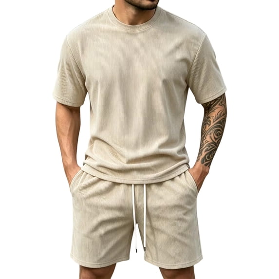 StSilkitty Men's 2 Piece Outfits Solid Color Short Sleeve Crewneck T-Shirts and Shorts Outfit Lightweight Comfy Casual Sets