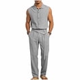 thumbnail image 1 of StSilkitty Men's 2 Piece Sets Sleeveless Button down Collared Shirts and Pants Outfits Solid Color Lightweight Comfy Set, 1 of 8