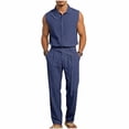 thumbnail image 1 of StSilkitty Men's 2 Piece Sets Sleeveless Button down Collared Shirts and Pants Outfits Solid Color Lightweight Comfy Set, 1 of 8