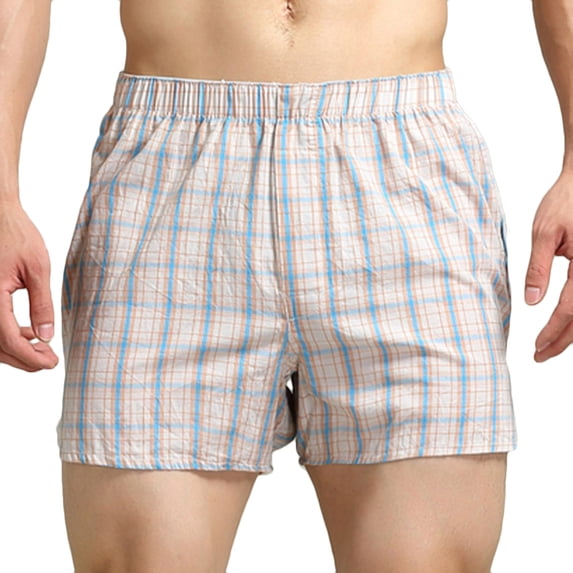 StSilkitty Men's Boxer Briefs Plaid Printed Mid Waist Elastic Breathable Underwear Lightweight Solid Color Underpants