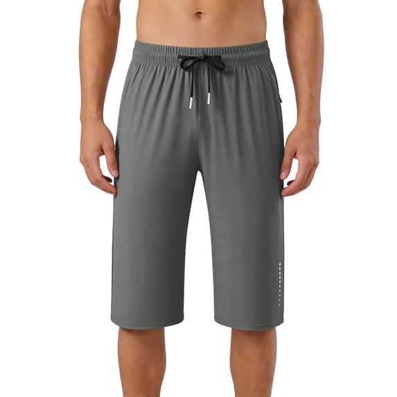 StSilkitty Men's Capri Pants with Pockets Solid Color Drawstring Elastic Waist Sweatpants Gym Training Cropped Pants