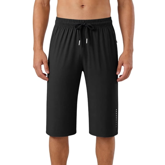 StSilkitty Men's Capri Pants with Pockets Solid Color Drawstring Elastic Waist Sweatpants Gym Training Cropped Pants